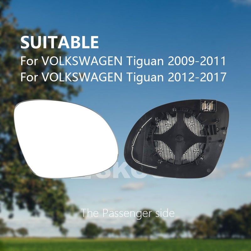 زجاج بديل للمرآة الجانبية للركاب لسيارة VOLKSWAGEN VW Tiguan 2009-2017، زجاج مرآة الرؤية الجانبية اليمنى المسخن للطاقة لفولكس واجن Tiguan2009 2010 2011 2012 2013 2014 2015 2016 2017 - Image 2